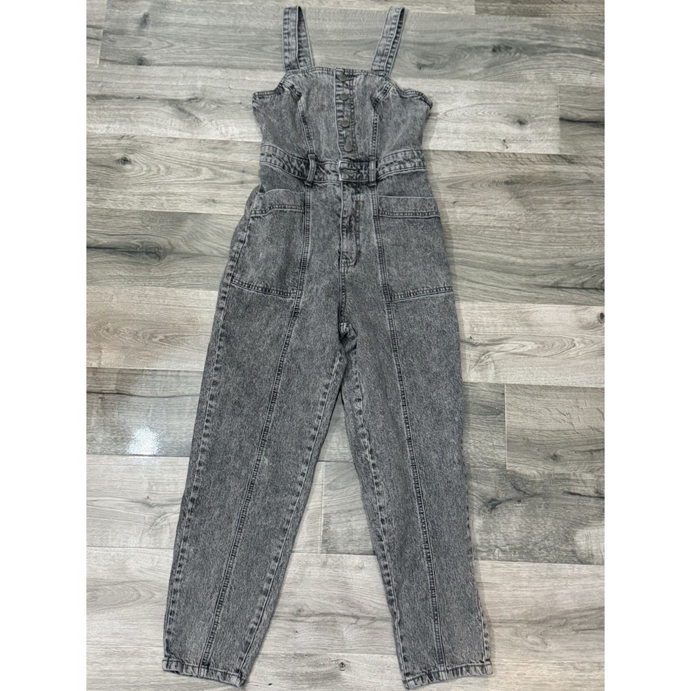 Universal Thread Denim Jumpsuit Acid Wash Gray Belted Pockets Size 2 Women